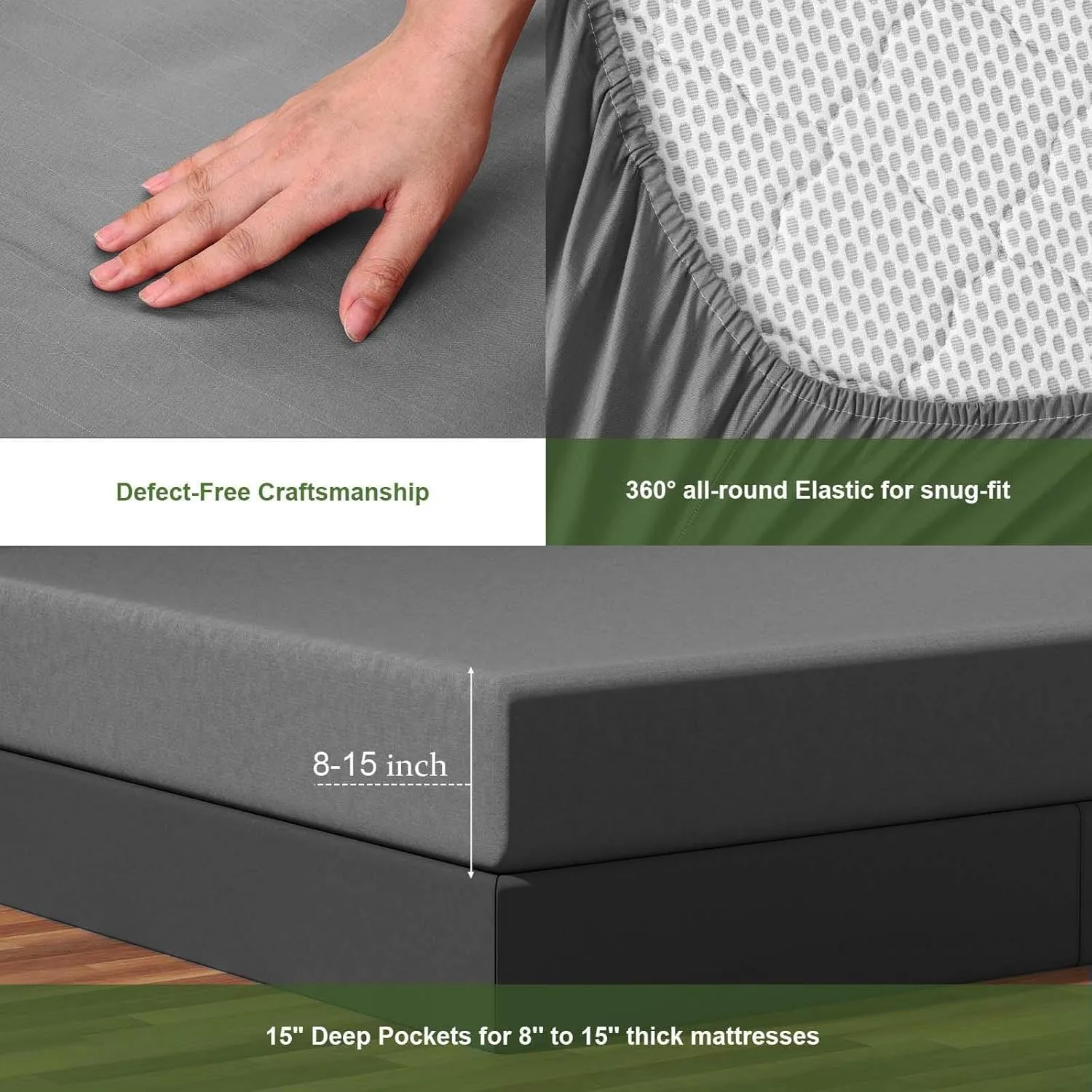 Grounding Sheets Queen Size, 10% Pure Silver Fiber   90% Organic Cotton, Grounded Sheet Earth Connected Bedding Fitted Earth Sheets with Grounding Cord (Deep Gray, Queen)