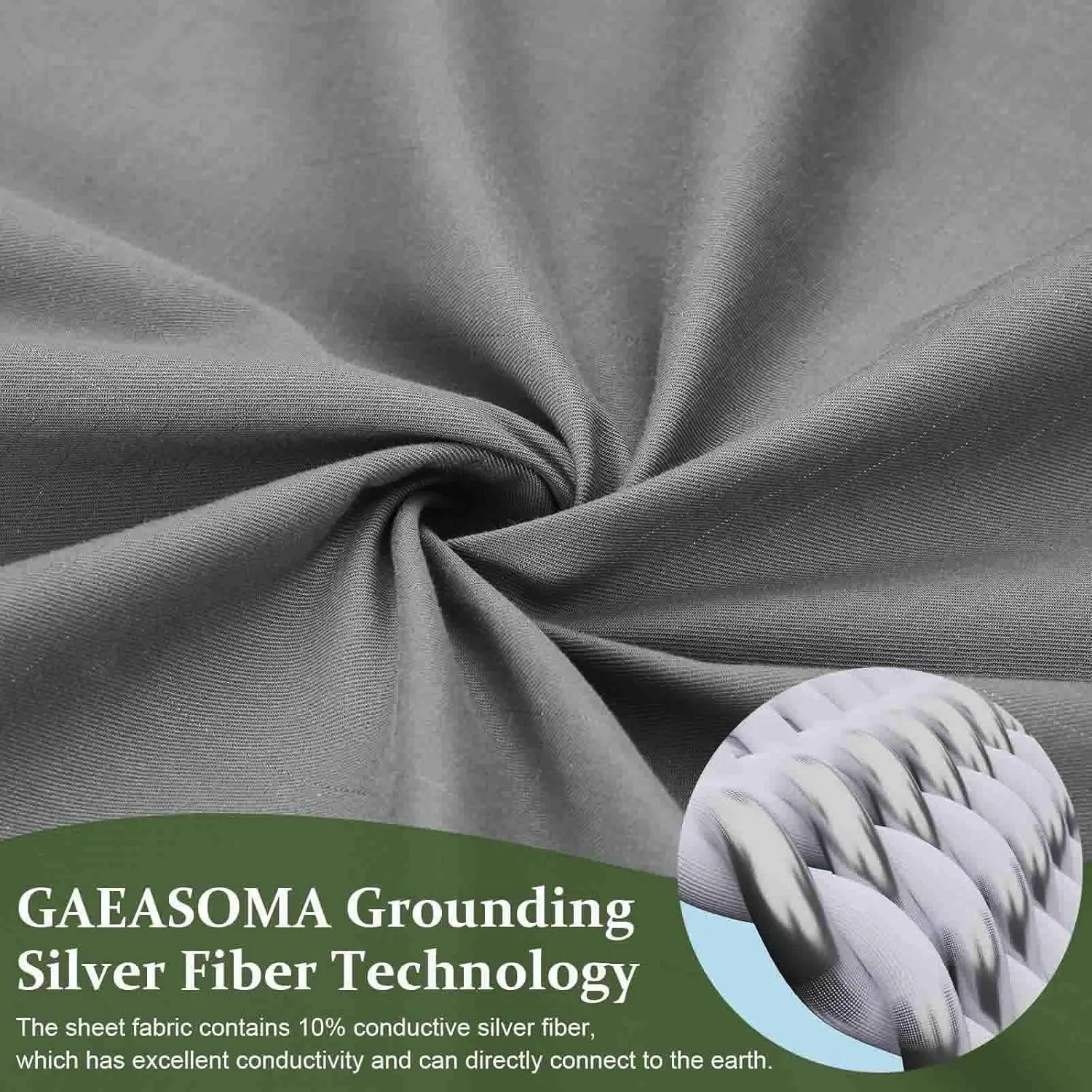Grounding Sheets Queen Size, 10% Pure Silver Fiber   90% Organic Cotton, Grounded Sheet Earth Connected Bedding Fitted Earth Sheets with Grounding Cord (Deep Gray, Queen)