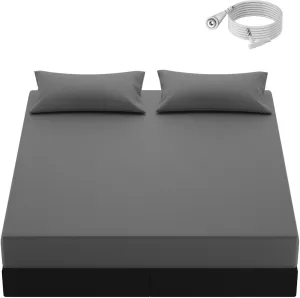 Grounding Sheets Queen Size, 10% Pure Silver Fiber   90% Organic Cotton, Grounded Sheet Earth Connected Bedding Fitted Earth Sheets with Grounding Cord (Deep Gray, Queen)