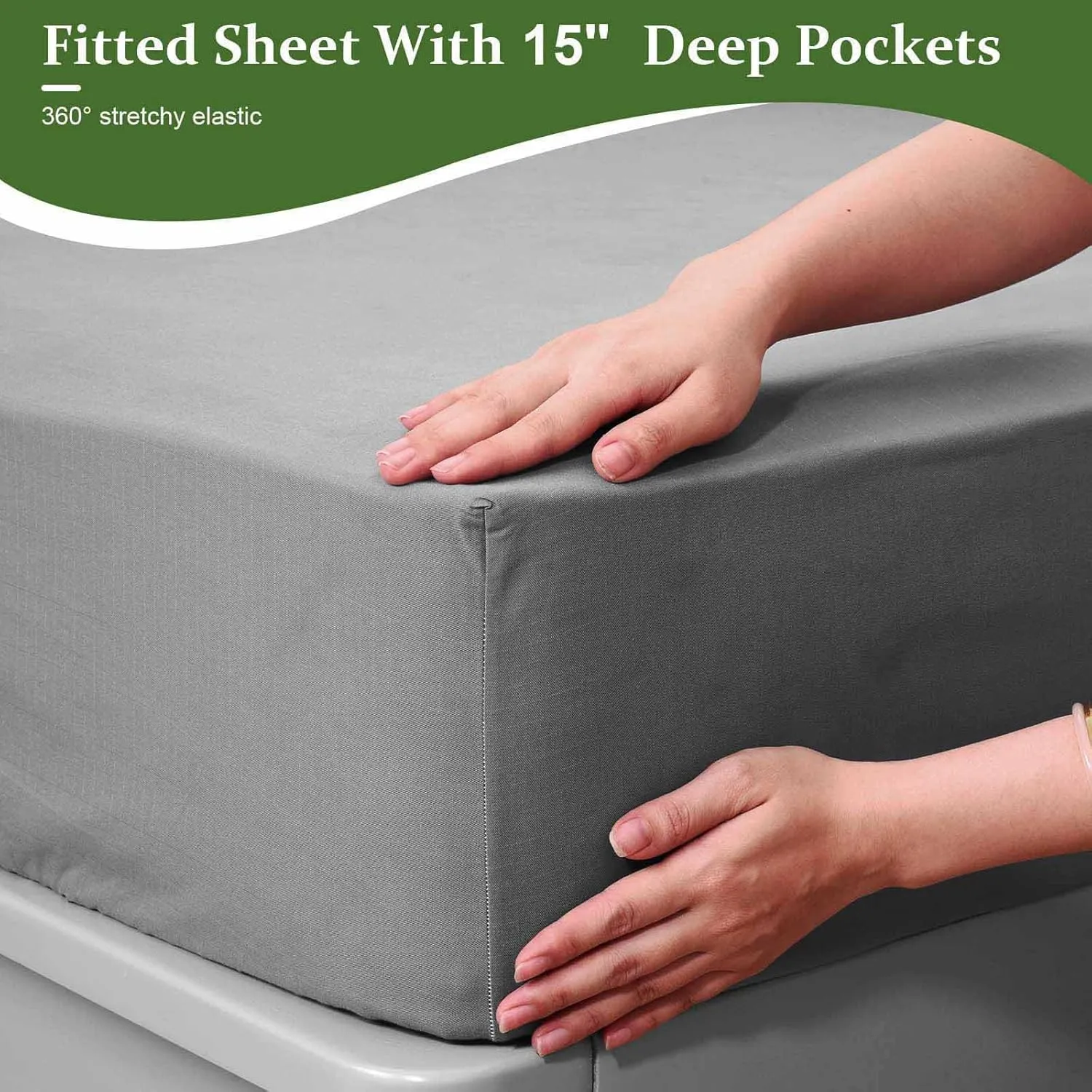 Grounding Sheets Queen Size, 10% Pure Silver Fiber   90% Organic Cotton, Grounded Sheet Earth Connected Bedding Fitted Earth Sheets with Grounding Cord (Deep Gray, Queen)