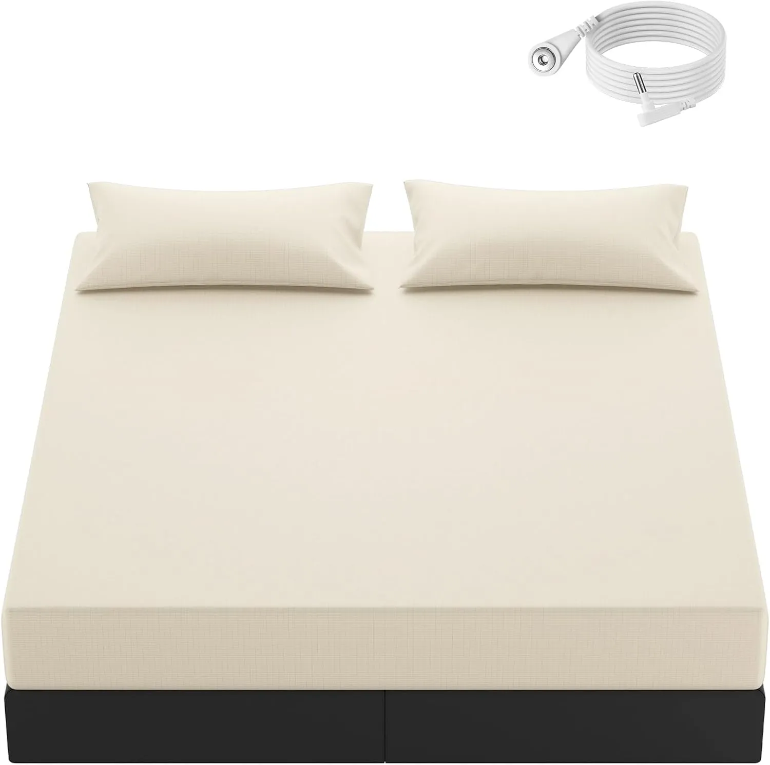 Grounding Sheets Queen Size, 10% Pure Silver Fiber   90% Organic Cotton, Grounded Sheet Earth Connected Bedding Fitted Earth Sheets with Grounding Cord (White, Queen)