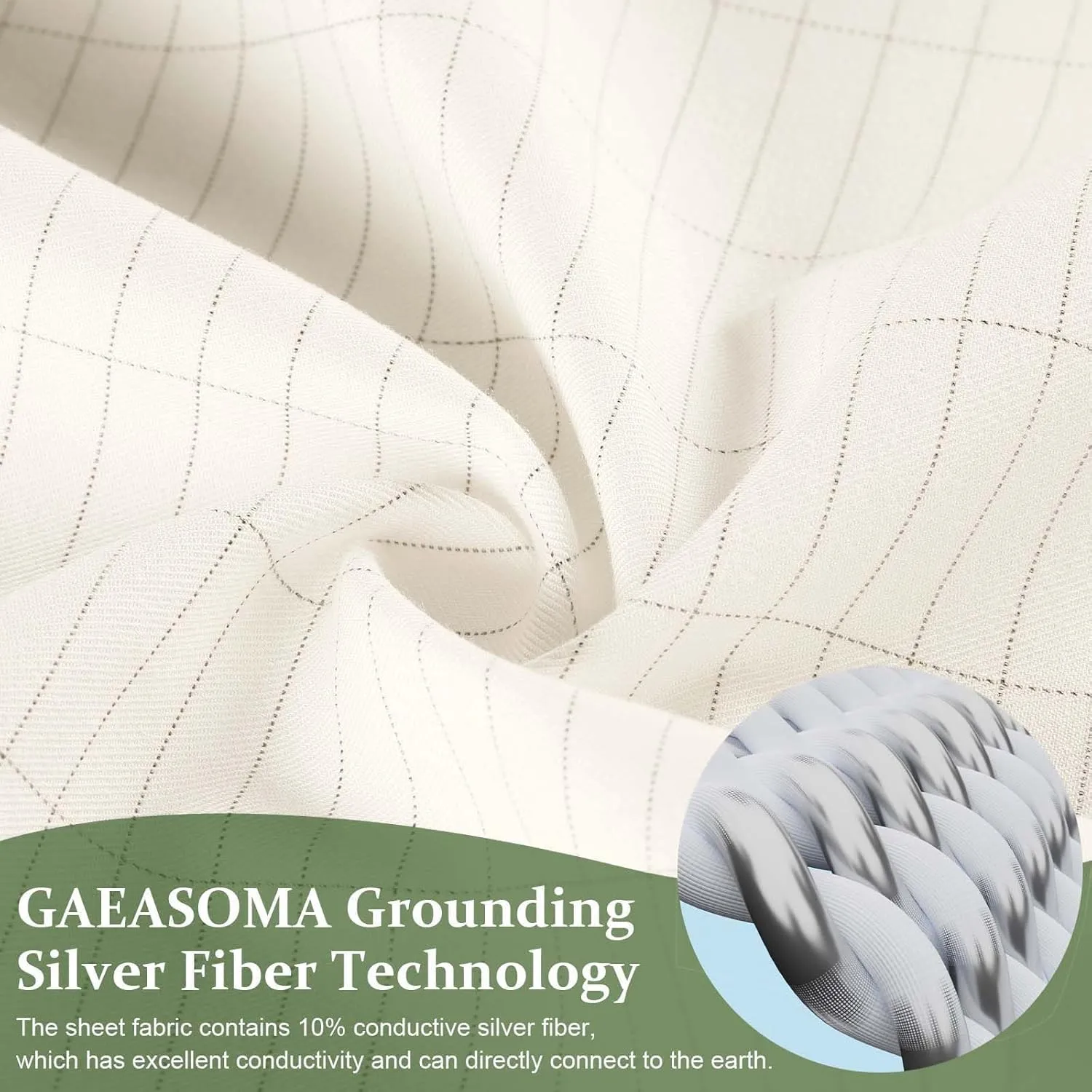 Grounding Sheets Queen Size, 10% Pure Silver Fiber   90% Organic Cotton, Grounded Sheet Earth Connected Bedding Fitted Earth Sheets with Grounding Cord (White, Queen)