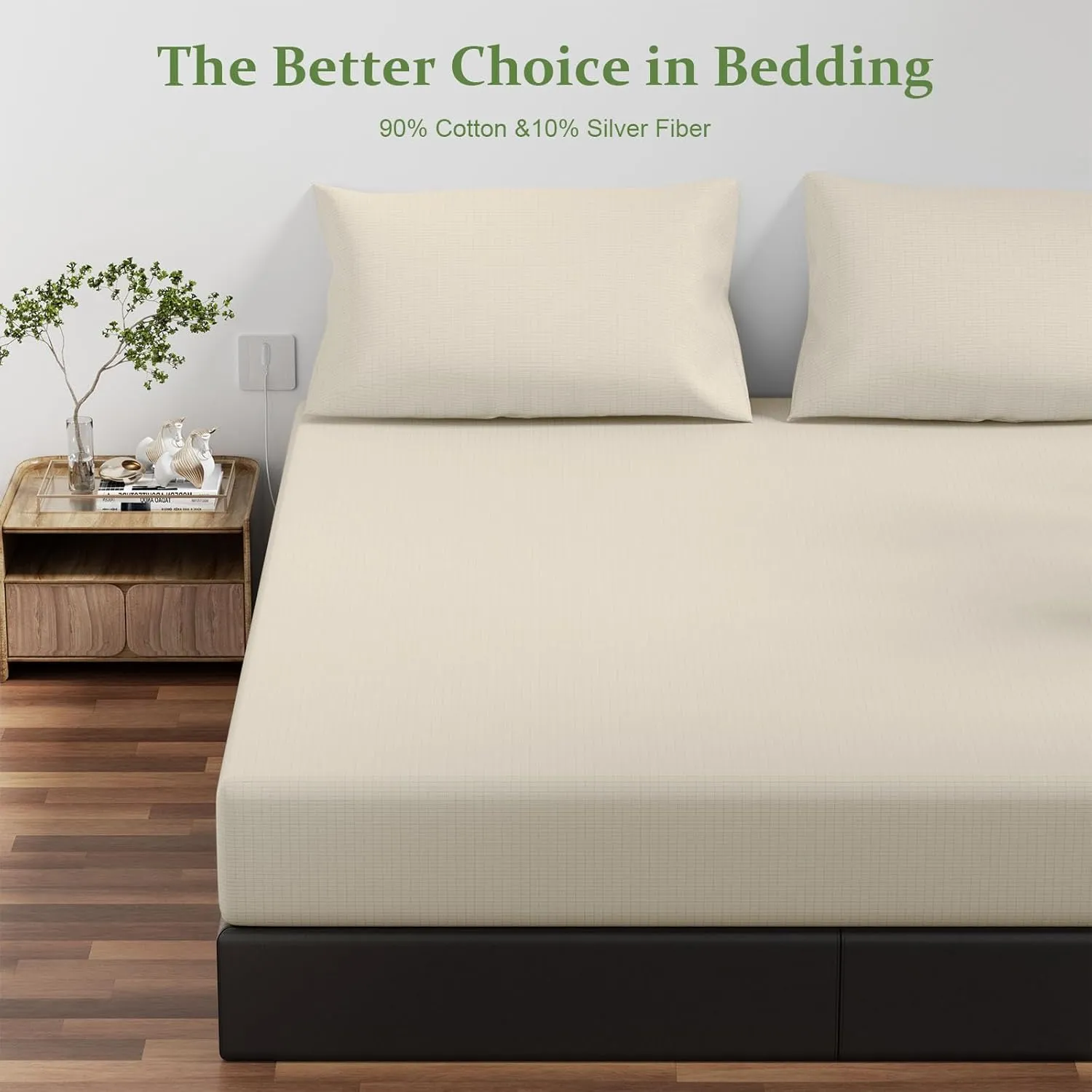 Grounding Sheets Queen Size, 10% Pure Silver Fiber   90% Organic Cotton, Grounded Sheet Earth Connected Bedding Fitted Earth Sheets with Grounding Cord (White, Queen)