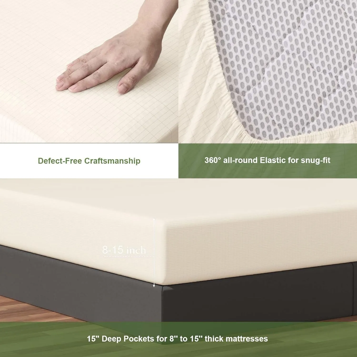 Grounding Sheets Queen Size, 10% Pure Silver Fiber   90% Organic Cotton, Grounded Sheet Earth Connected Bedding Fitted Earth Sheets with Grounding Cord (White, Queen)