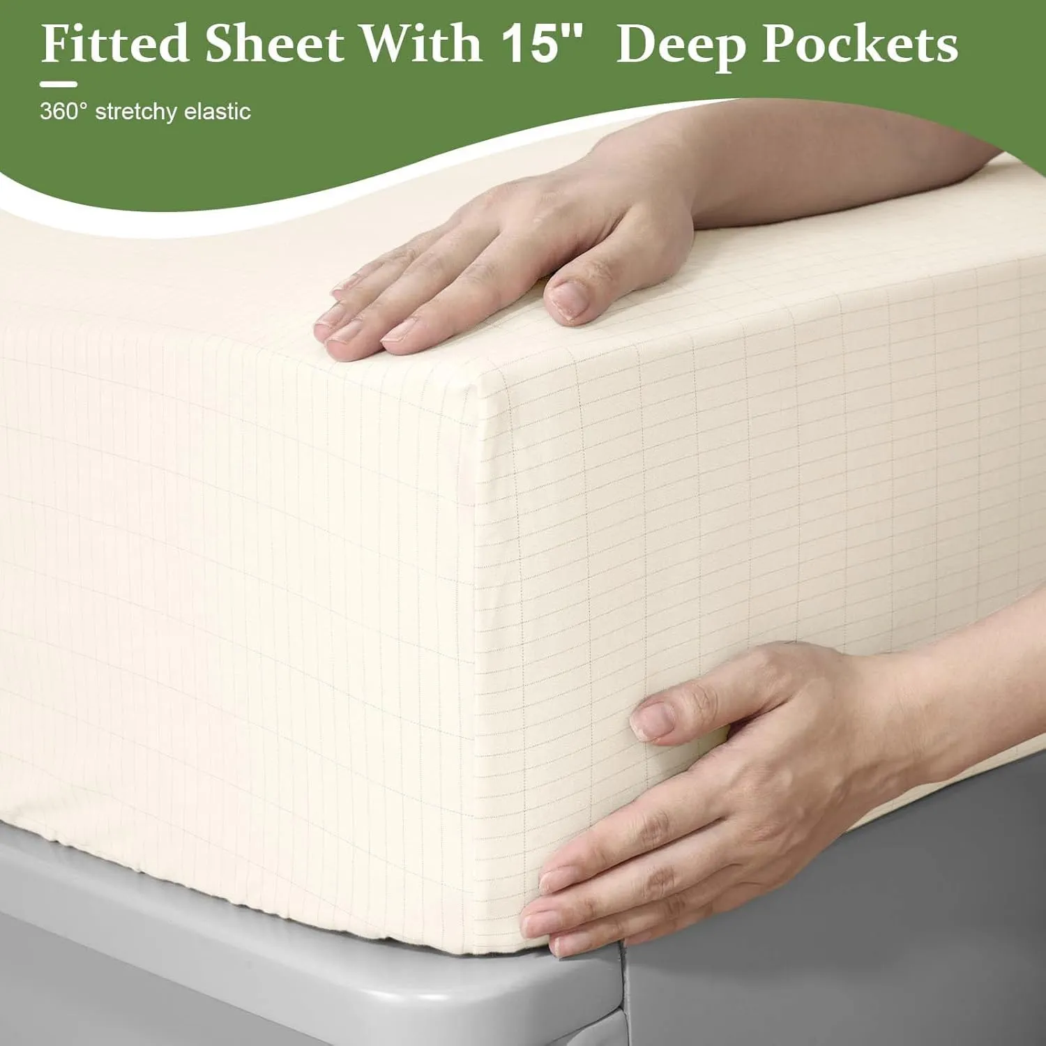 Grounding Sheets Queen Size, 10% Pure Silver Fiber   90% Organic Cotton, Grounded Sheet Earth Connected Bedding Fitted Earth Sheets with Grounding Cord (White, Queen)