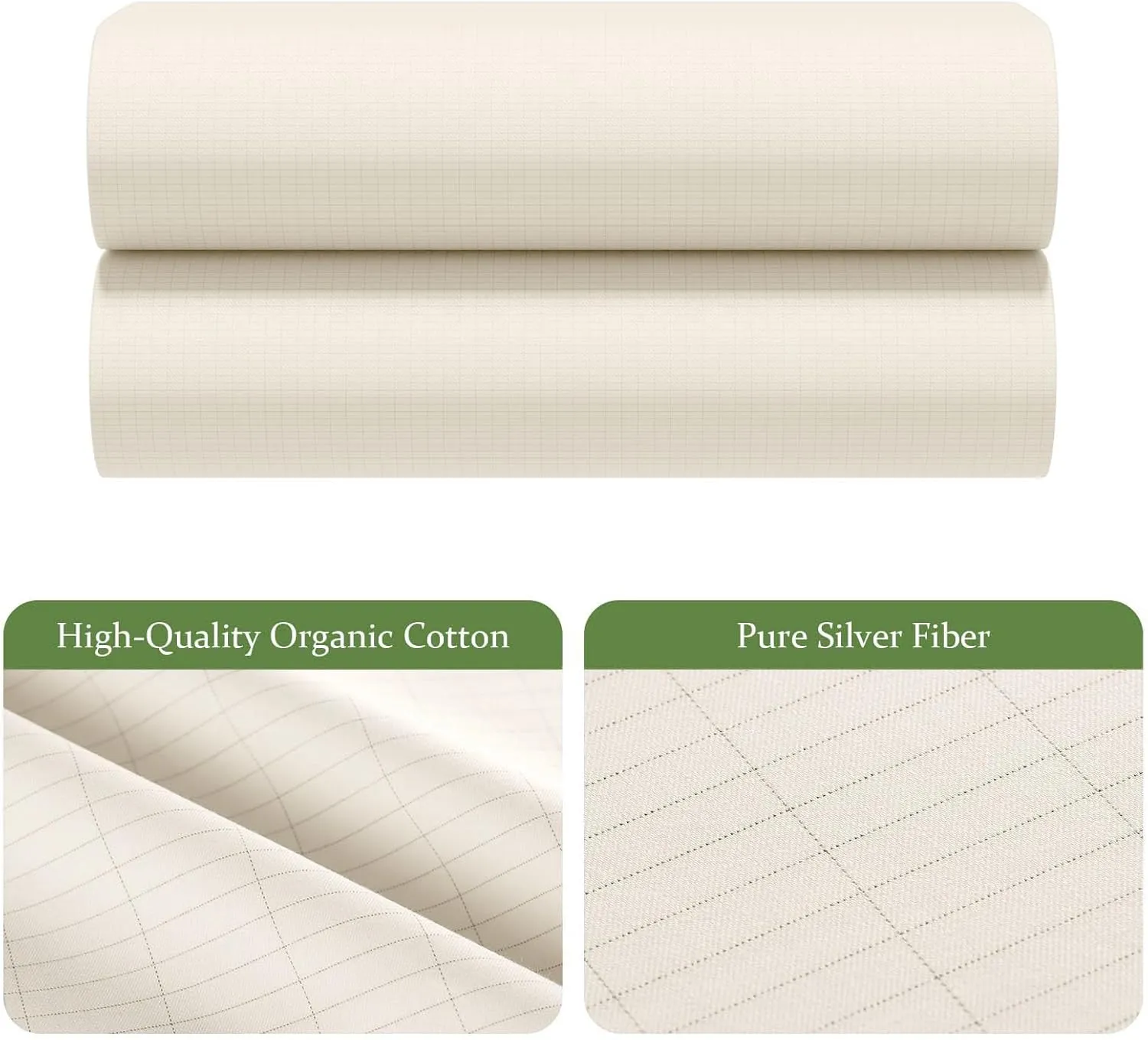 Grounding Sheets Queen Size, 10% Pure Silver Fiber   90% Organic Cotton, Grounded Sheet Earth Connected Bedding Fitted Earth Sheets with Grounding Cord (White, Queen)