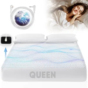 Grounding Sheets Queen Size, 95% Organic Cotton   5% Pure Silver Fiber, Grounding Sheet Earth Connected Bedding (Queen - 60"x 80"x 13" White) Fitted Earth Sheets with Grounding Cord
