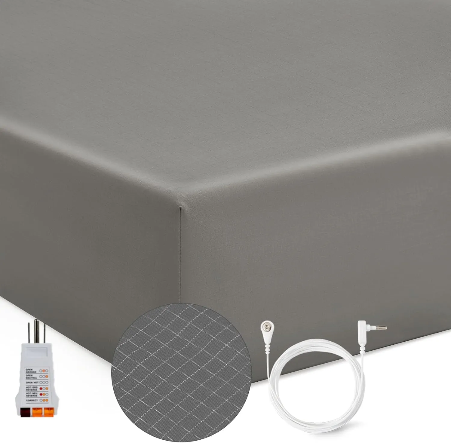 Grounding Sheets with 15% Silver Fiber and Organic Cotton - Grounded Sheet Earth Connected Bedding (Gray, Queen)