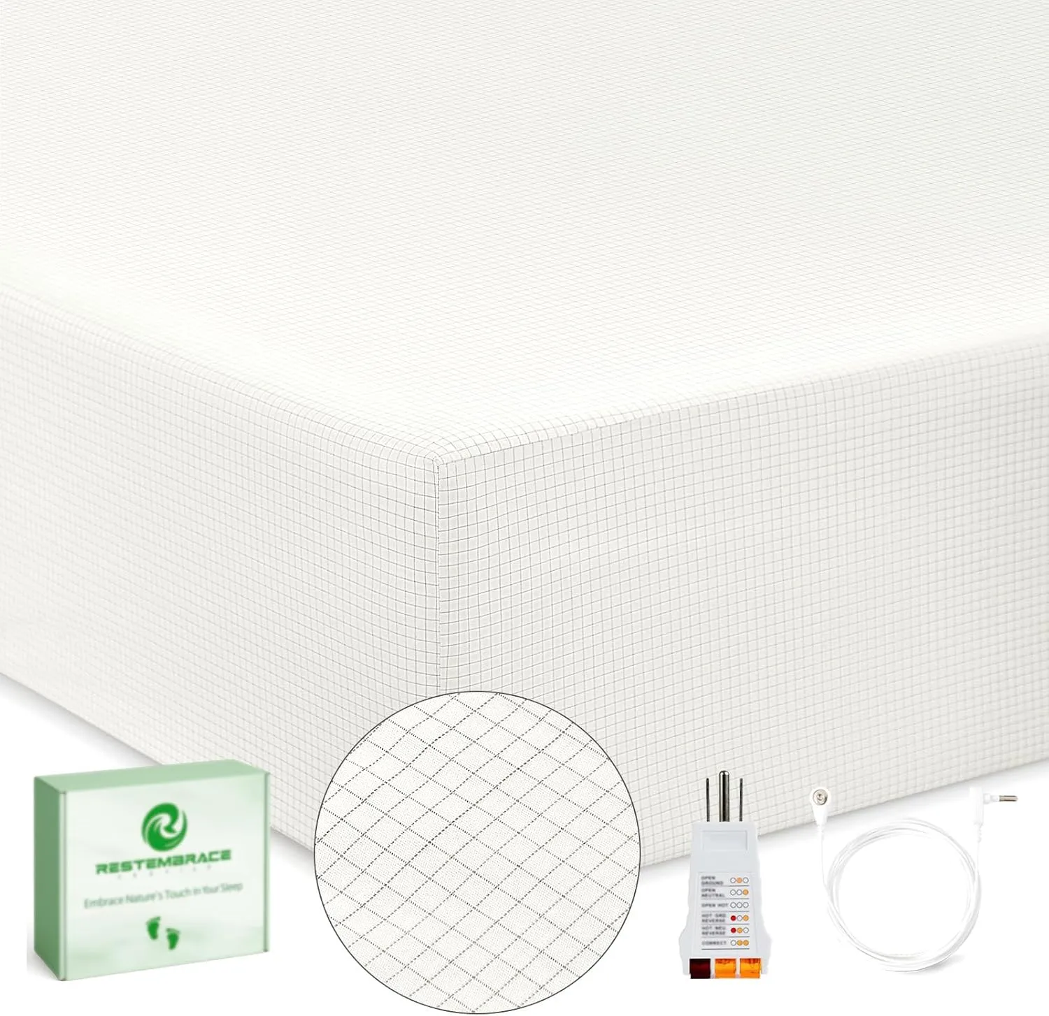 Grounding Sheets with 15% Silver Fiber and Organic Cotton - Grounded Sheet Earth Connected Bedding (White, King)