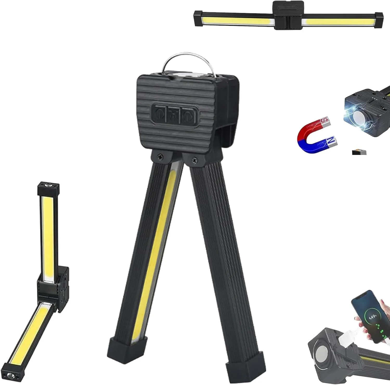 Gym Lighting Posing Lamp, Portable Magnet Led Flashlight with 7th Gear Dimming & 180 Degree Folding USB Rechargeable, Gym & Camping Essentials