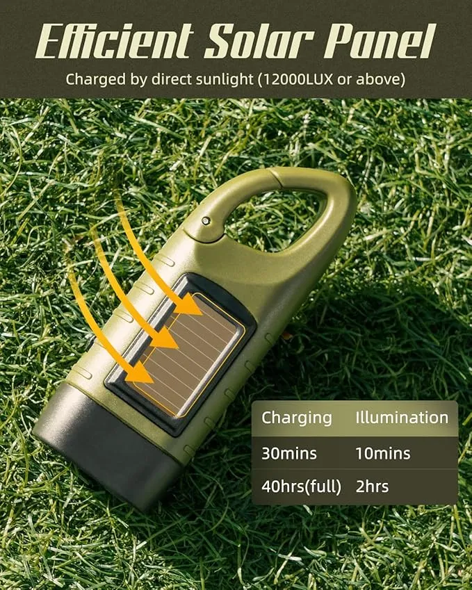 Hand Crank Solar Powered Flashlights,Compact Emergency Rechargeable LED Flashlight Handheld Survival Flashlight,Quick Snap Carbiner Dynamo Flashlight for Outdoor,Sports,Hiking-Army Green