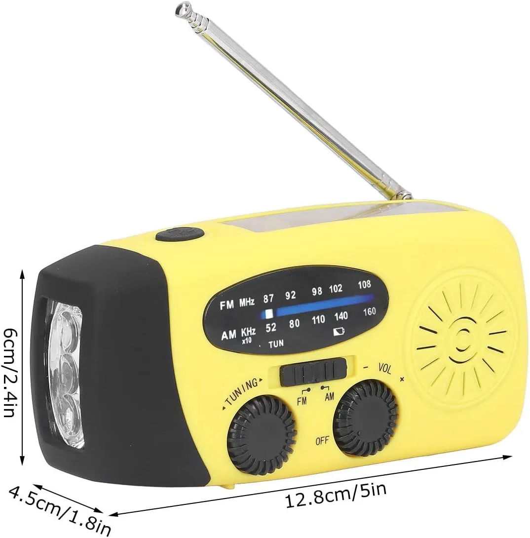 Hand Crank Solar Radio Multifunctional Emergency Radio LED Flashlight for Outdoor Camping ABS Material 12.8 x 6 x 4.5 cm (European Model)