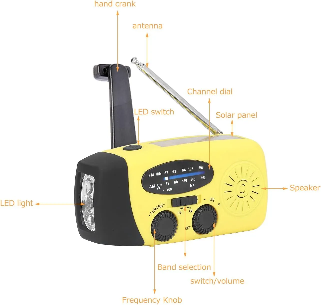 Hand Crank Solar Radio Multifunctional Emergency Radio LED Flashlight for Outdoor Camping ABS Material 12.8 x 6 x 4.5 cm (European Model)