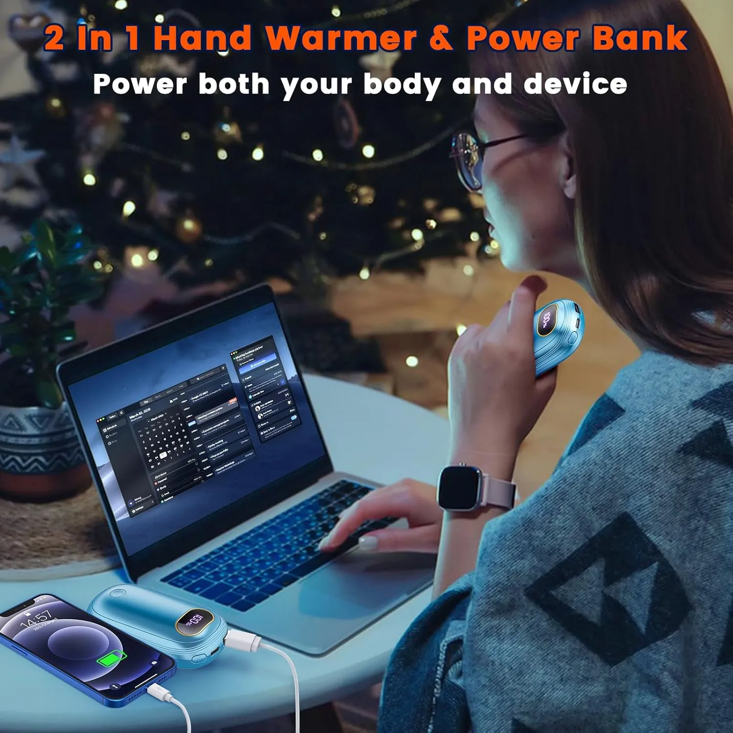 Hand Warmers Rechargeable, 14000mAh Electric Hand Warmer 2 Pack Dual-Sided Heating 17Hrs Warmth Max 131℉ USB-C Portable Pocket Heater for Raynauds, Hunting, Golf, Camping