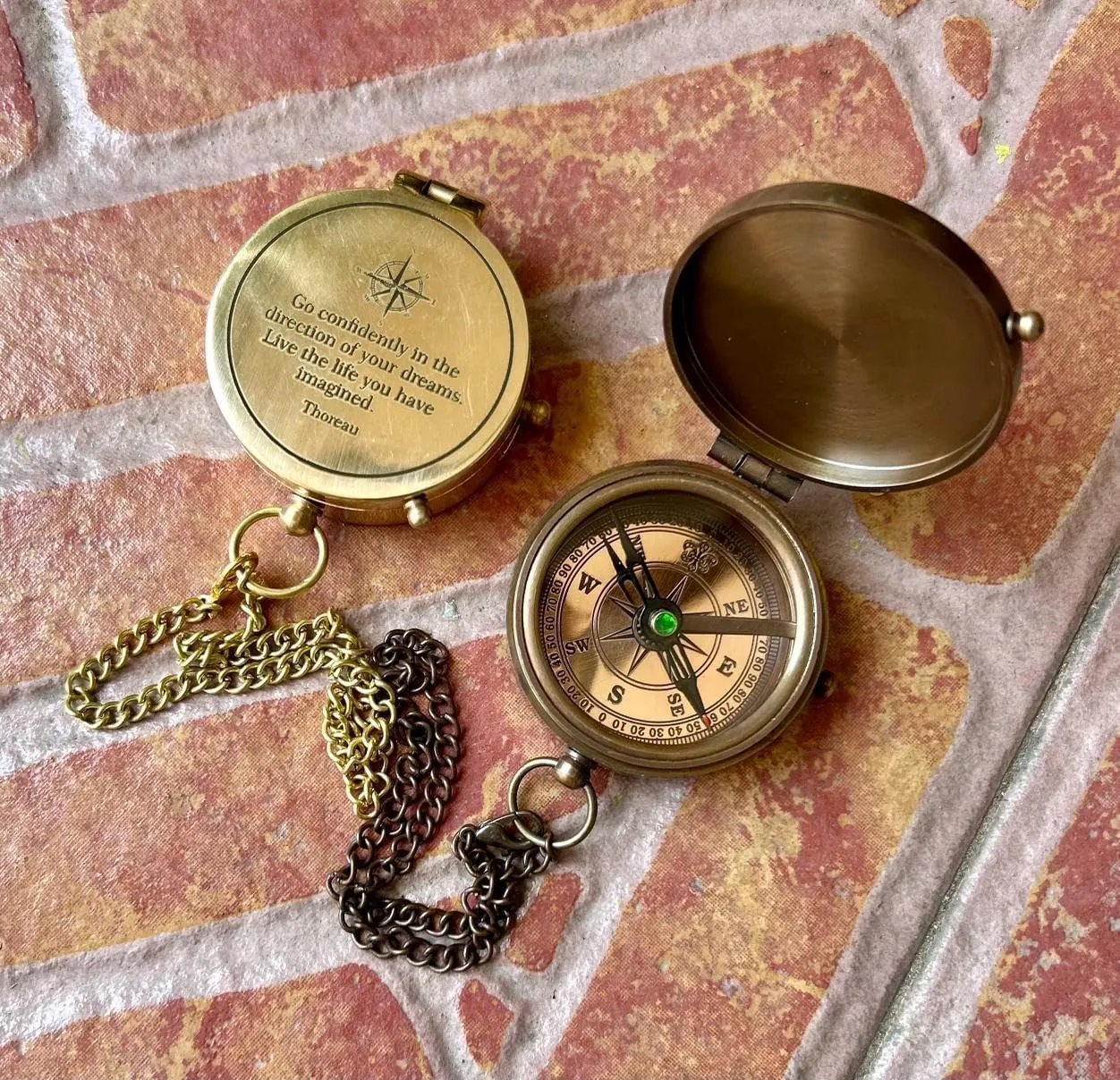 Handcrafted Antique Copper Finish Compass Brass Pocket Navigational Tool Compass for Camping & Hiking Use (Set of 2)