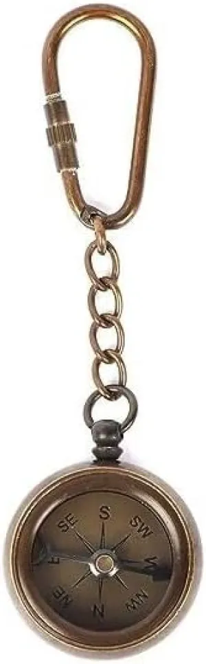 Handmade Antique Vintage Style Solid Brass Compass Keychain Collectible Item for Gift, Small
