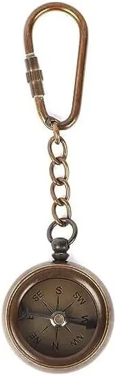 Handmade Antique Vintage Style Solid Brass Compass Keychain Collectible Item for Gift, Small