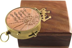 Handmade Brass Nautical Compass with Solid Wood Box Antique Finish Maritime Navigation Instrument Vintage Style Collectible Gift for Explorers