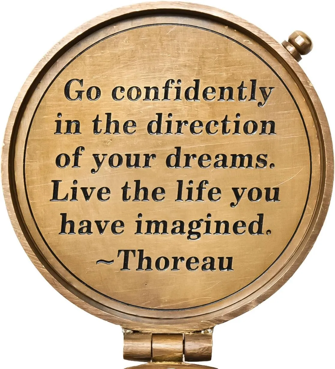 Handmade Studio Thoreau's Go Confidently Embossed Solid Brass Compass with Leather Case – Magnetic Navigation Compass with Scout Oath Inscribed, Timeless Travel Essential