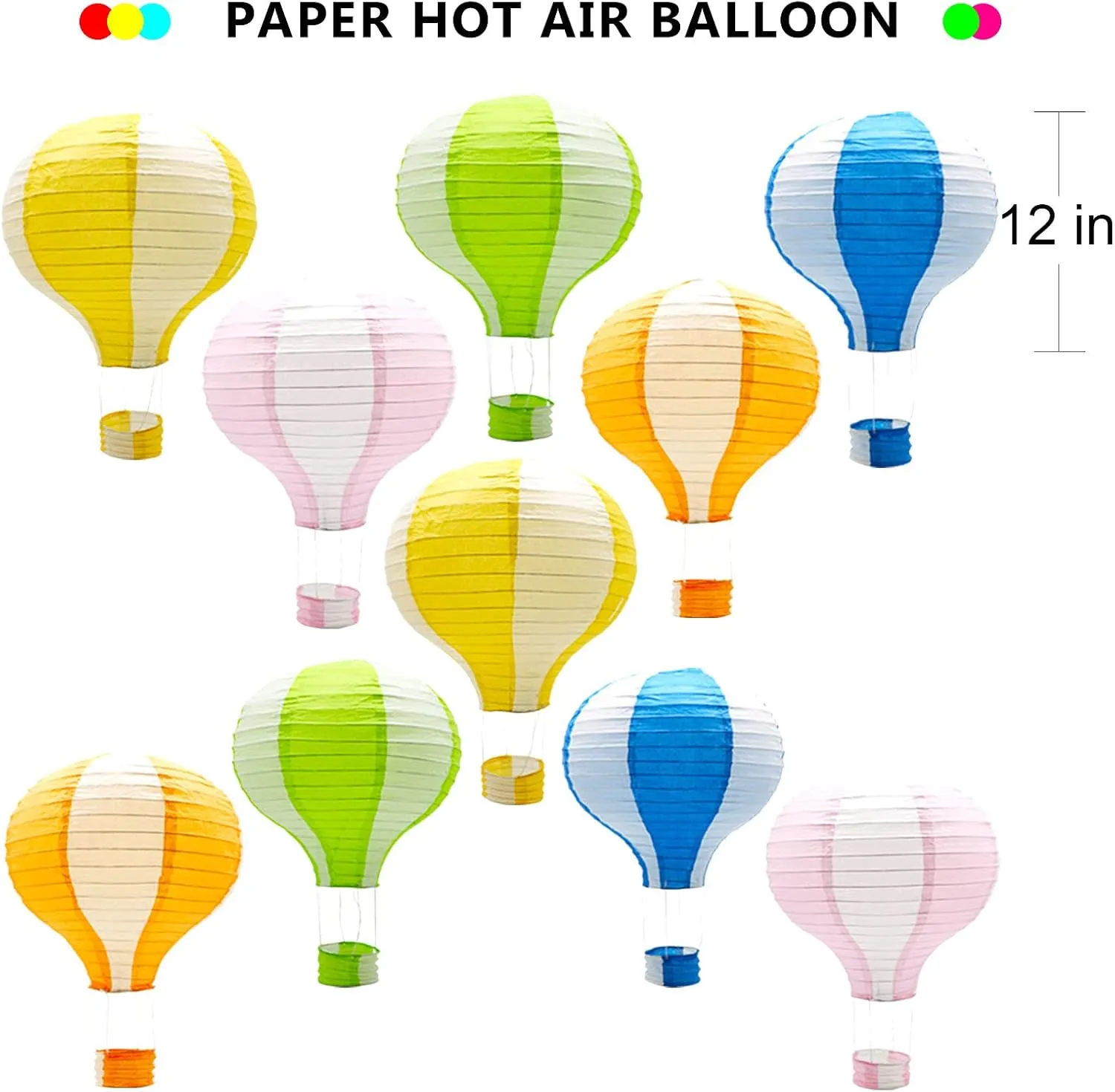 Hanging Hot Air Balloon Paper Lanterns Reusable Chinese Japanese Party Decorations Wedding Birthday Anniversary Christmas Engagement, Set of 10