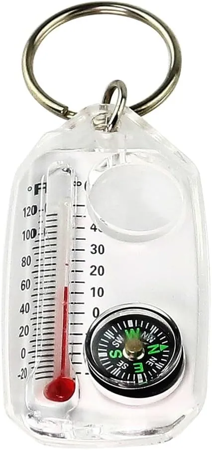 HBJWOV Outdoor 3-in-1 Compass High-Precision Multi-Functional Mini Portable Thermometer Magnifier Key Chain