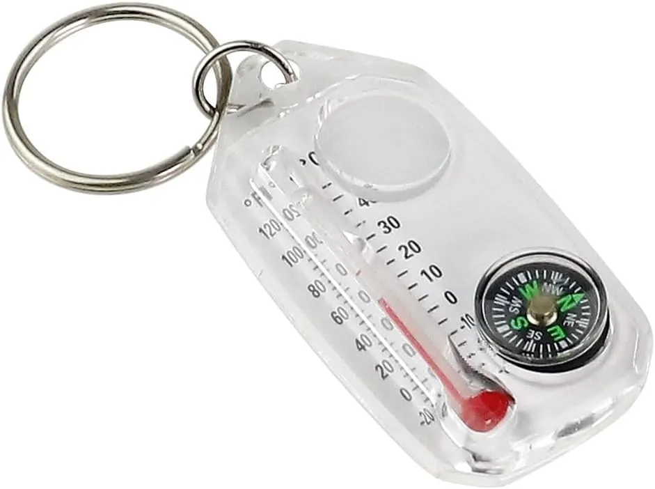 HBJWOV Outdoor 3-in-1 Compass High-Precision Multi-Functional Mini Portable Thermometer Magnifier Key Chain