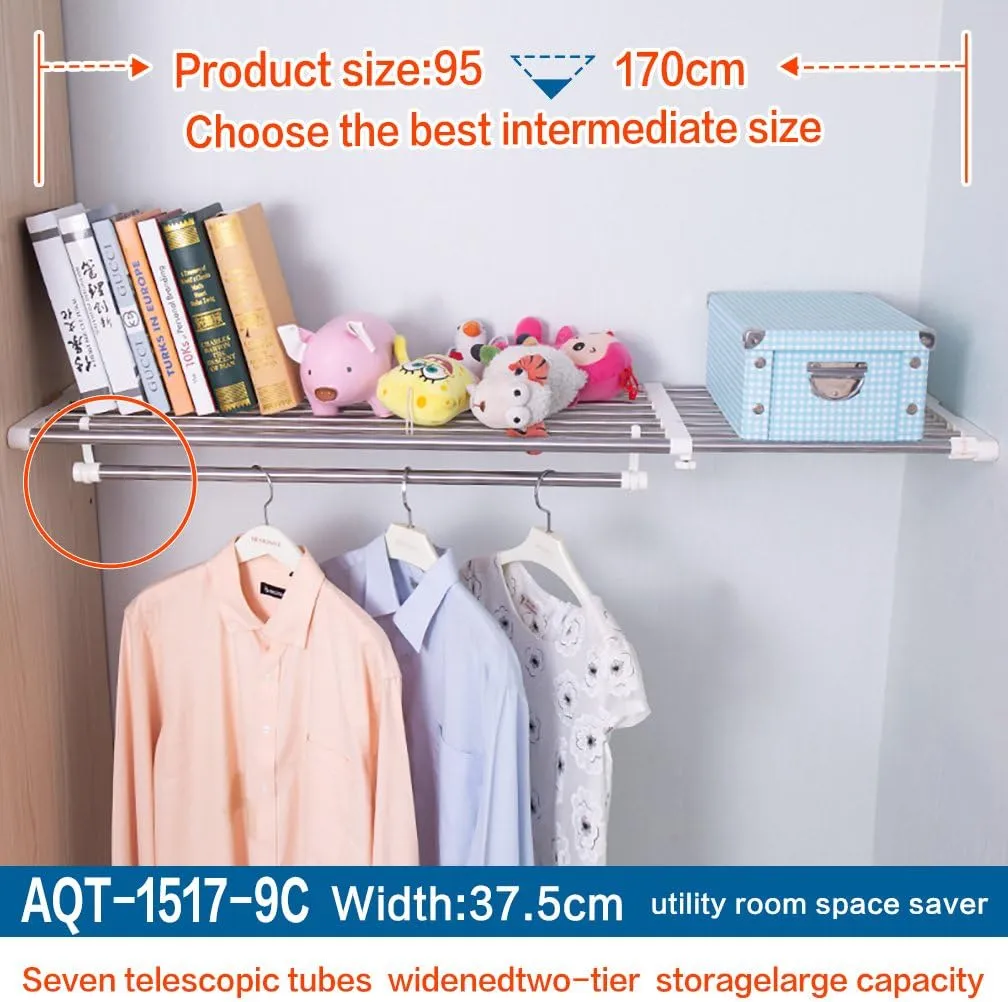 Hershii Closet Tension Shelf Expandable Telescopic Rod Heavy Duty Clothes Hanging Rail Adjustable DIY Storage Organizer Shoe Rack for Garage Bathroom Kitchen Bedroom