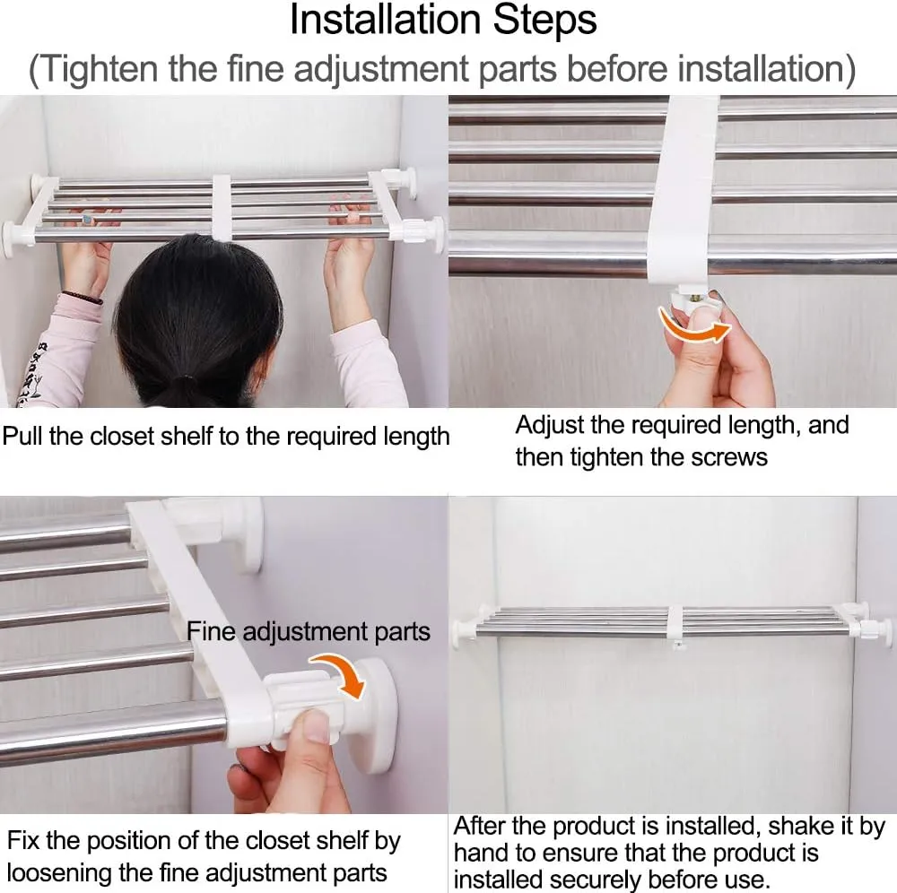 Hershii Expandable Shelf Rod Closet System 5-Bar Telescopic Heavy Duty Clothes Hanger Adjustable DIY Storage Organizer Shoe Rack