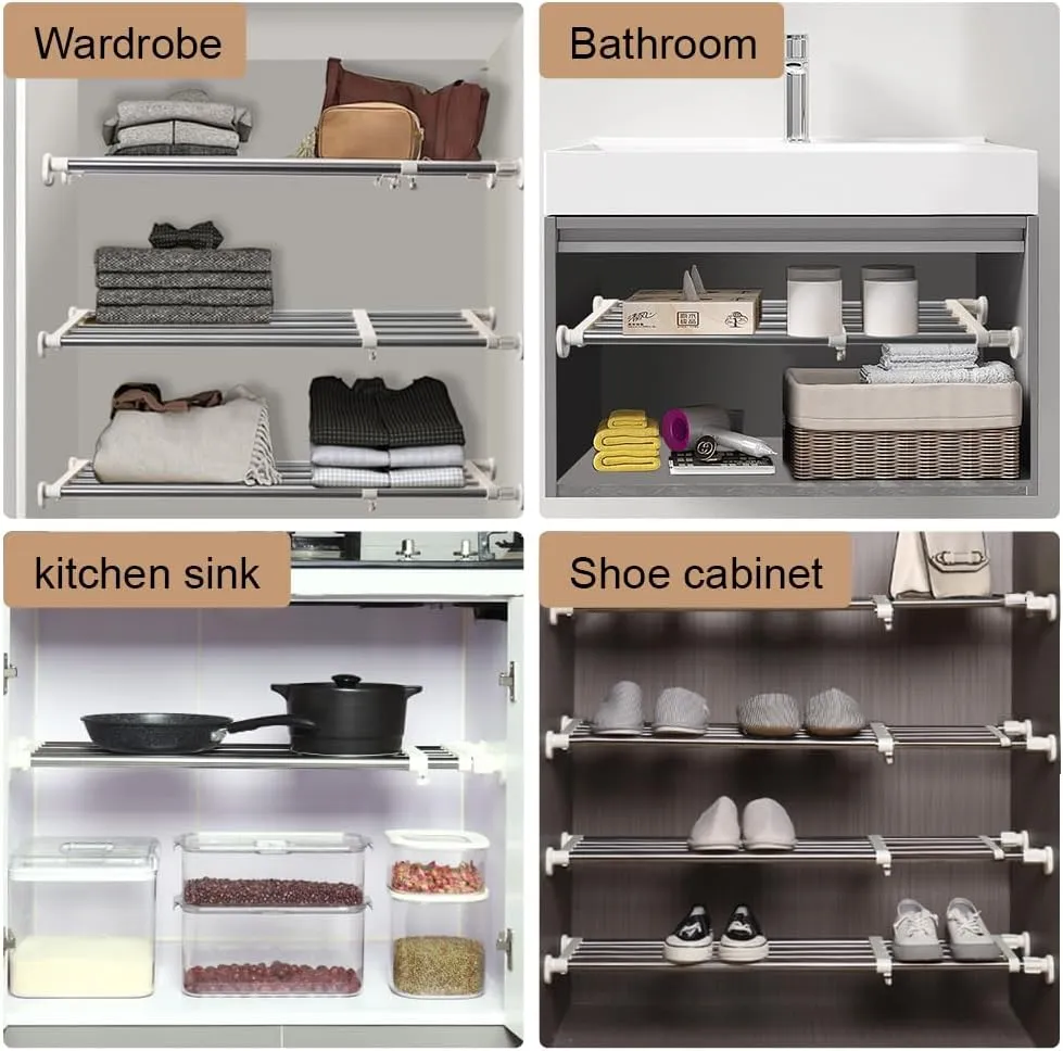 Hershii Expandable Shelf Rod Closet System 5-Bar Telescopic Heavy Duty Clothes Hanger Adjustable DIY Storage Organizer Shoe Rack