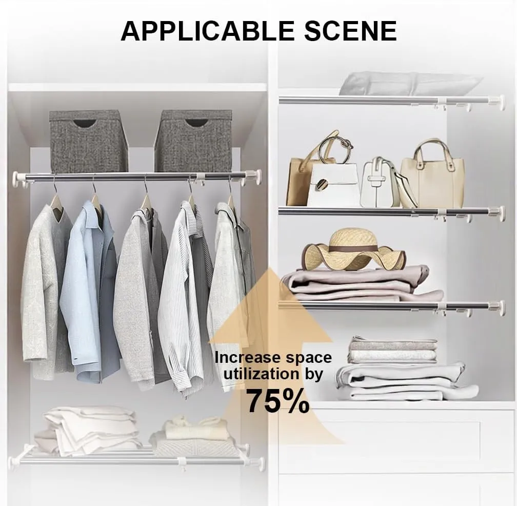 Hershii Tension Shelf Expandable Rod Closet System Heavy Duty Clothes Hanger Adjustable DIY Garage Bathroom Kitchen Storage Organizer Shoe Rack, Plant Stand, Bookshelf