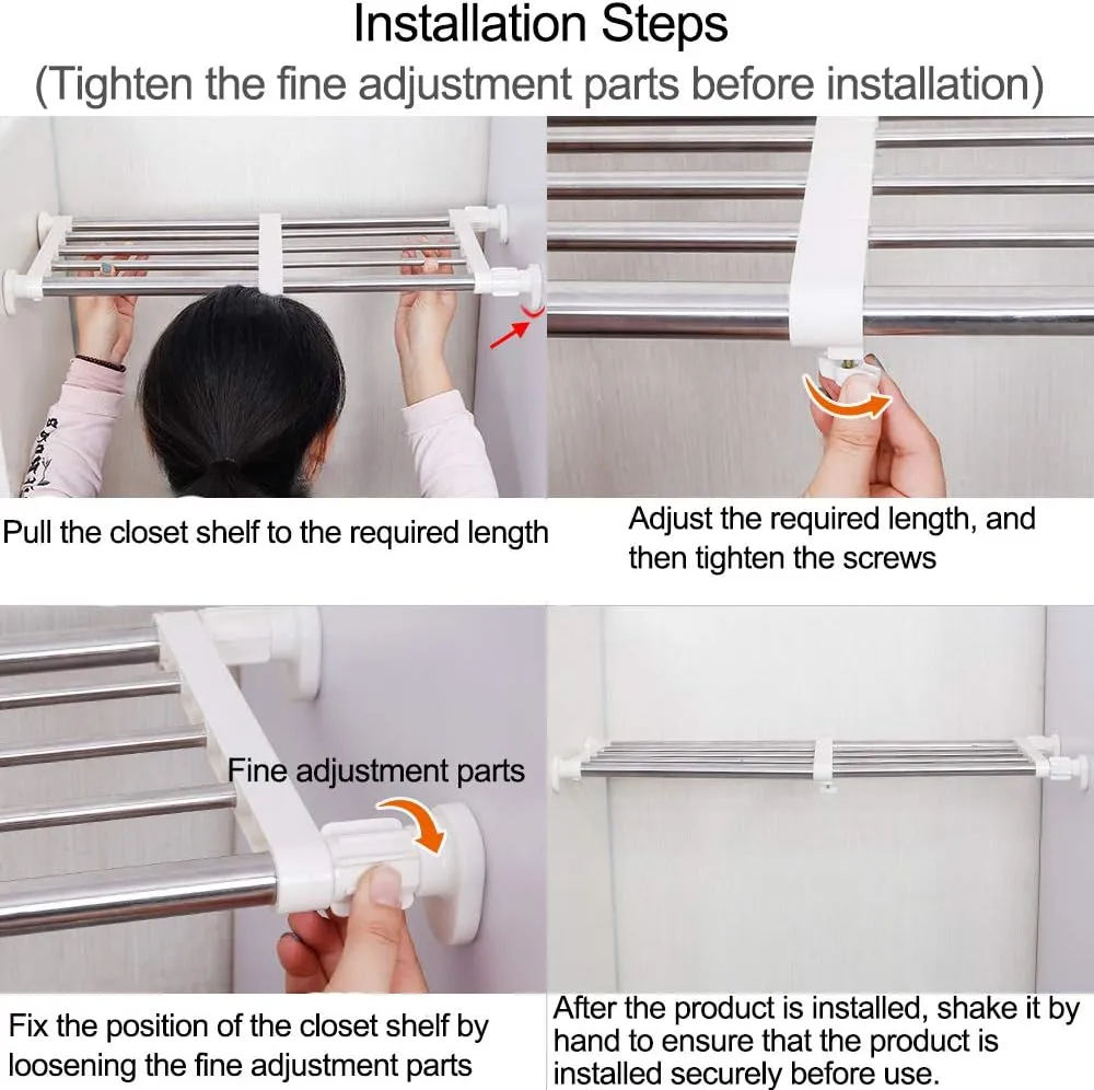Hershii Tension Shelf Expandable Rod Closet System Heavy Duty Clothes Hanger Adjustable DIY Garage Bathroom Kitchen Storage Organizer Shoe Rack, Plant Stand, Bookshelf