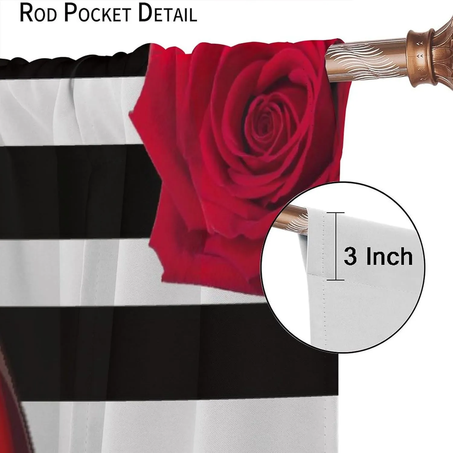 High Heels Curtains, Black and White Striped Fashion Red High Heels Romantic Rose Prints Blackout Rod Pocket Window Treatments Drapes for Ladies Bedroom Living Room55x63in