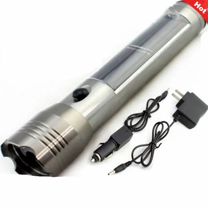 High quality waterproof rechargeable led flashlight aluminum solar lanterna laser portable outdoor lighting with car charger
