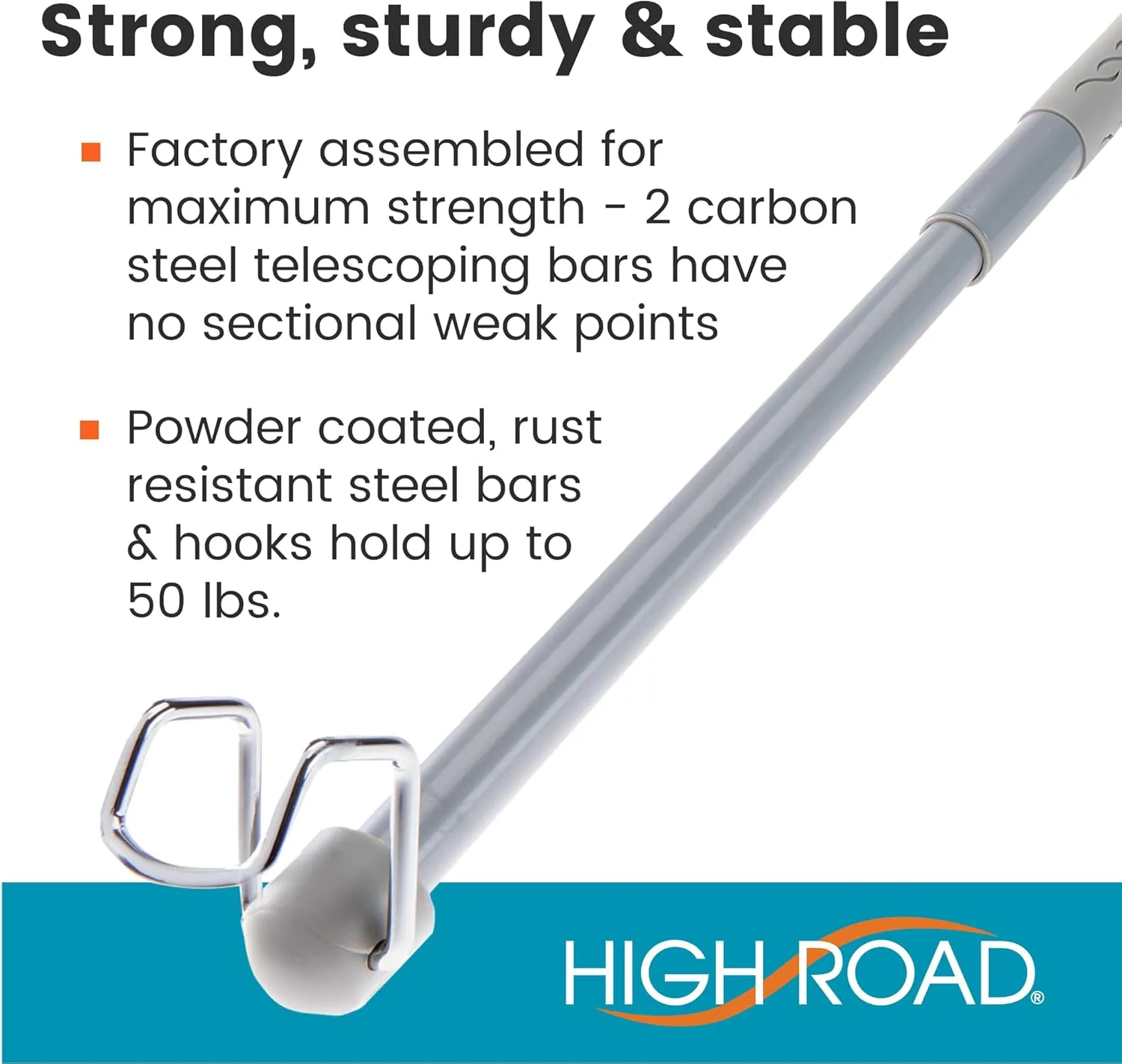 High Road Car Clothes Hanger Bar - Unbreakable Carbon Steel Car Clothes Rod With Solid Steel Hooks - Clothes Hanger for Car Expands to Fit Cars, SUVs, Trucks and Vans (Roadway)