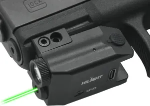 HiLight - Tactical P3XL - 300 Lumens Strobe Flashlight & Single (Green) Laser - Aircraft Grade Aluminum, Rechargeable USB Battery - Rail Mount Light & Precision Laser Class of IIIA, 5mW