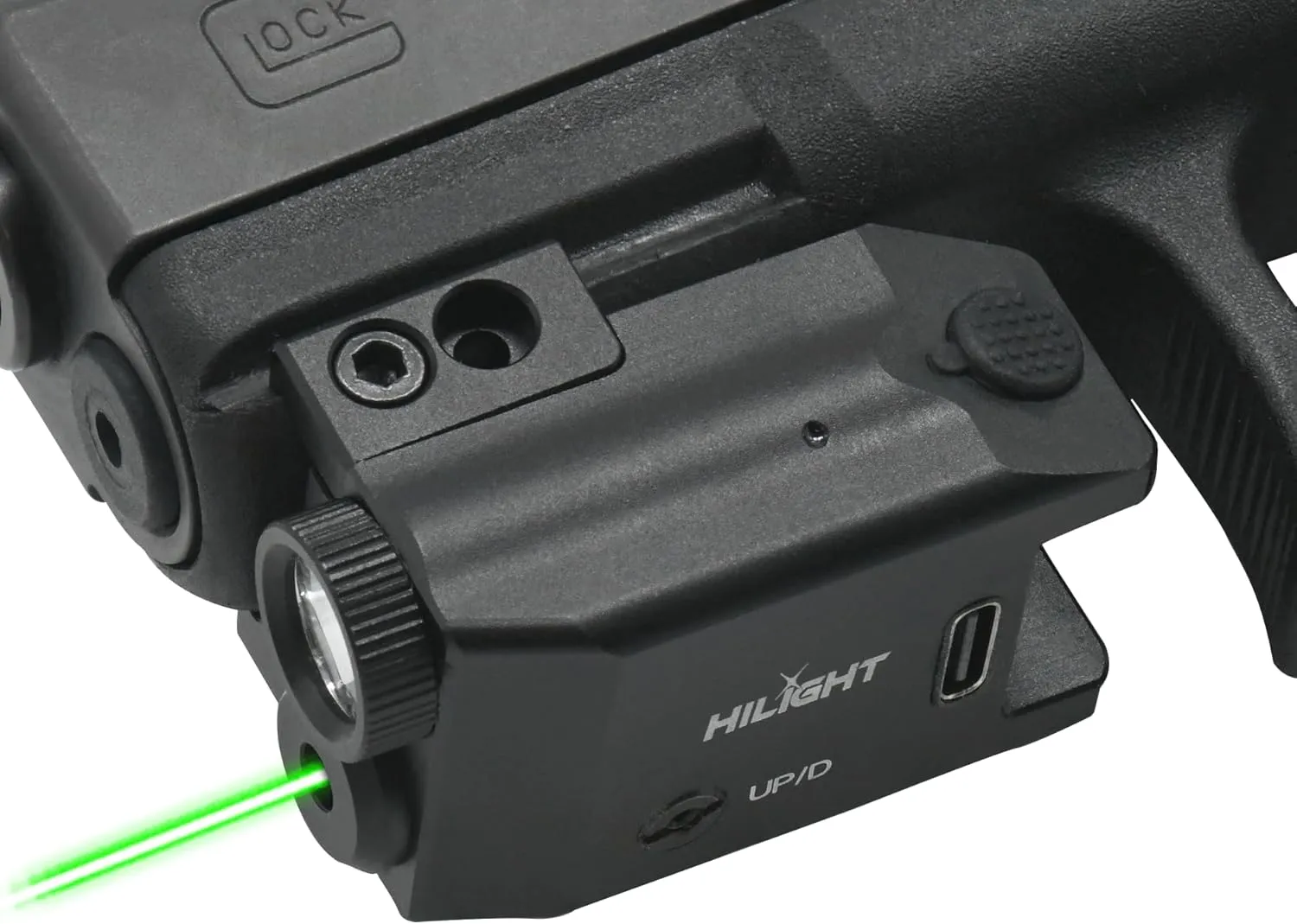 HiLight - Tactical P3XL - 300 Lumens Strobe Flashlight & Single (Green) Laser - Aircraft Grade Aluminum, Rechargeable USB Battery - Rail Mount Light & Precision Laser Class of IIIA, 5mW