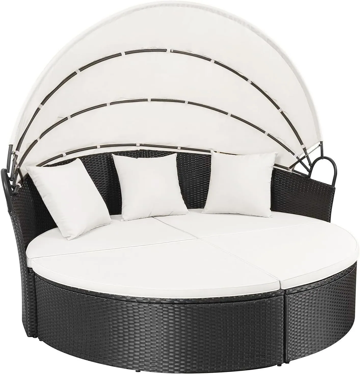 Homall Patio Outdoor Daybed with Retractable Canopy, Rattan Wicker Sectional Seating with Washable Cushions for Patio Backyard Porch Round Daybed Separated Seating (Beige)