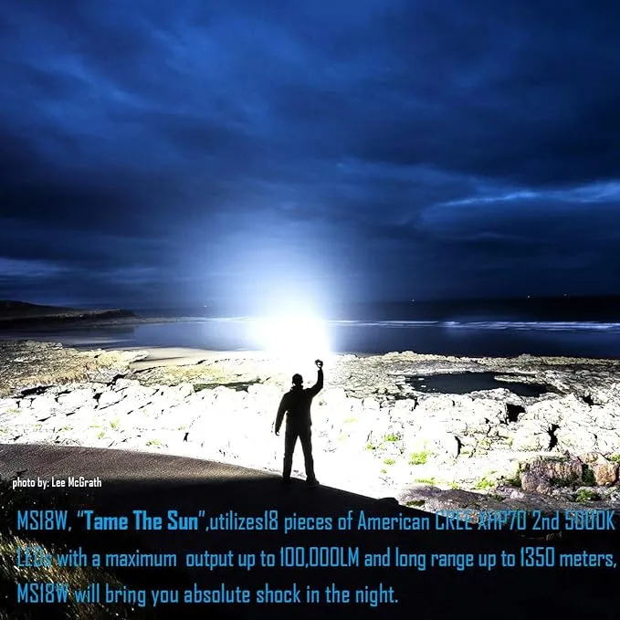 IMALENT MS18 Powerful Bright Flashlight 100,000 Lumens, Flashlights High Lumens Rechargeable with 18pcs Cree XHP70.2 LEDs and OLED Display, LED Flashlight for Emergencies, Camping