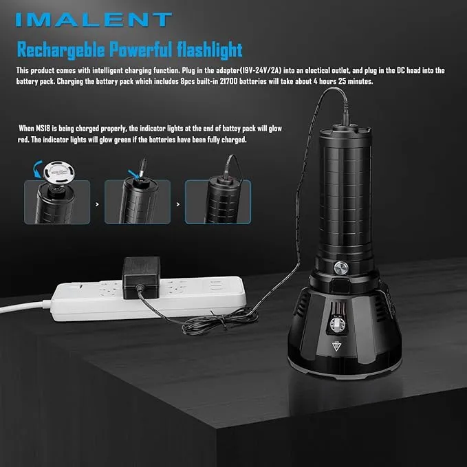 IMALENT MS18 Powerful Bright Flashlight 100,000 Lumens, Flashlights High Lumens Rechargeable with 18pcs Cree XHP70.2 LEDs and OLED Display, LED Flashlight for Emergencies, Camping