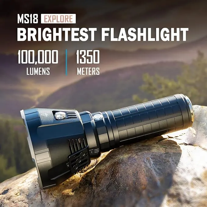 IMALENT MS18 Powerful Bright Flashlight 100,000 Lumens, Flashlights High Lumens Rechargeable with 18pcs Cree XHP70.2 LEDs and OLED Display, LED Flashlight for Emergencies, Camping