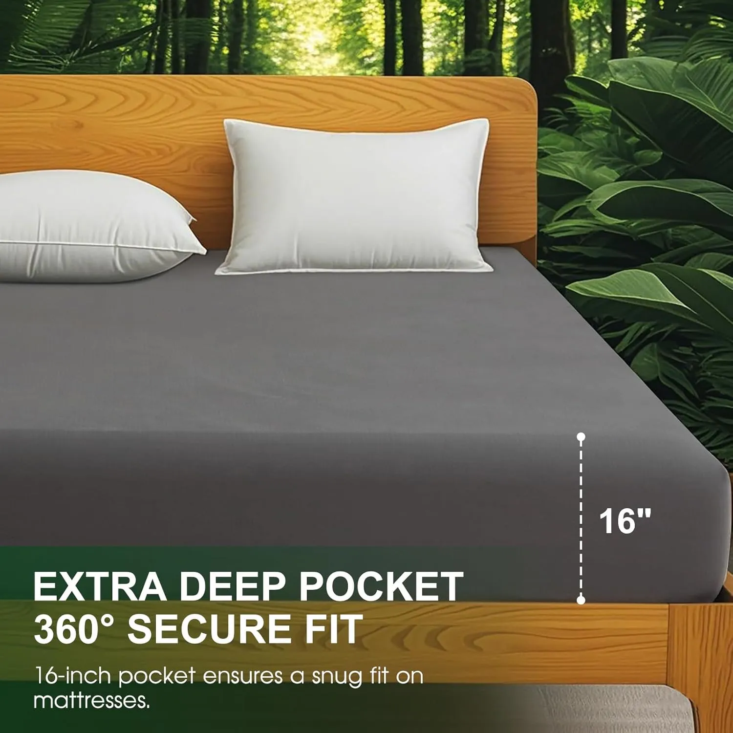 Ivellow Grounding Sheets King 10% Pure Silver Fiber 90% Organic Cotton Sheets King Size 16” Deep Pocket Soft Breathable Grounded Sheet Earth Connected Bedding Fitted Bed Sheet with Grounding Cord Grey
