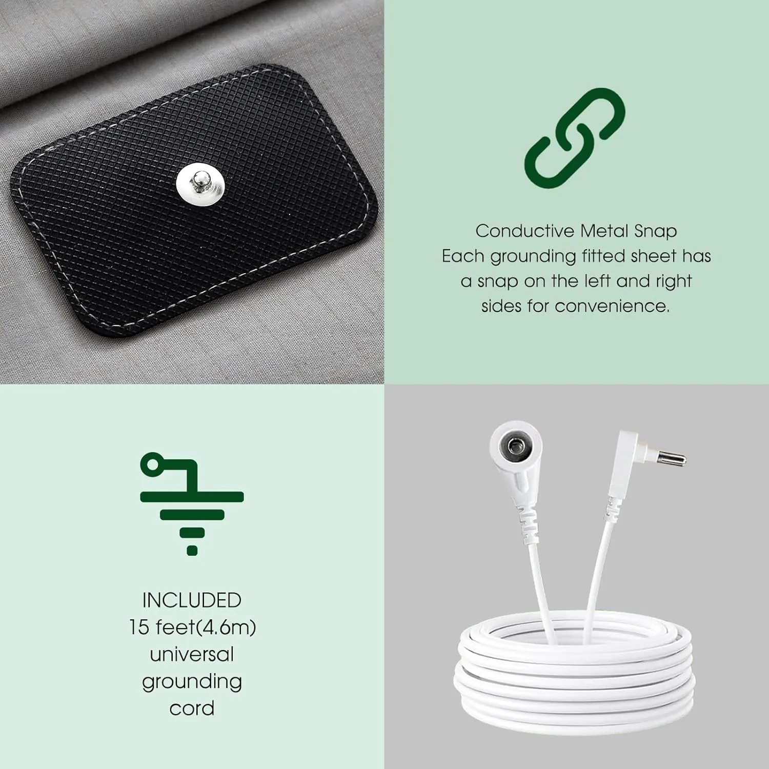 Ivellow Grounding Sheets King 10% Pure Silver Fiber 90% Organic Cotton Sheets King Size 16” Deep Pocket Soft Breathable Grounded Sheet Earth Connected Bedding Fitted Bed Sheet with Grounding Cord Grey