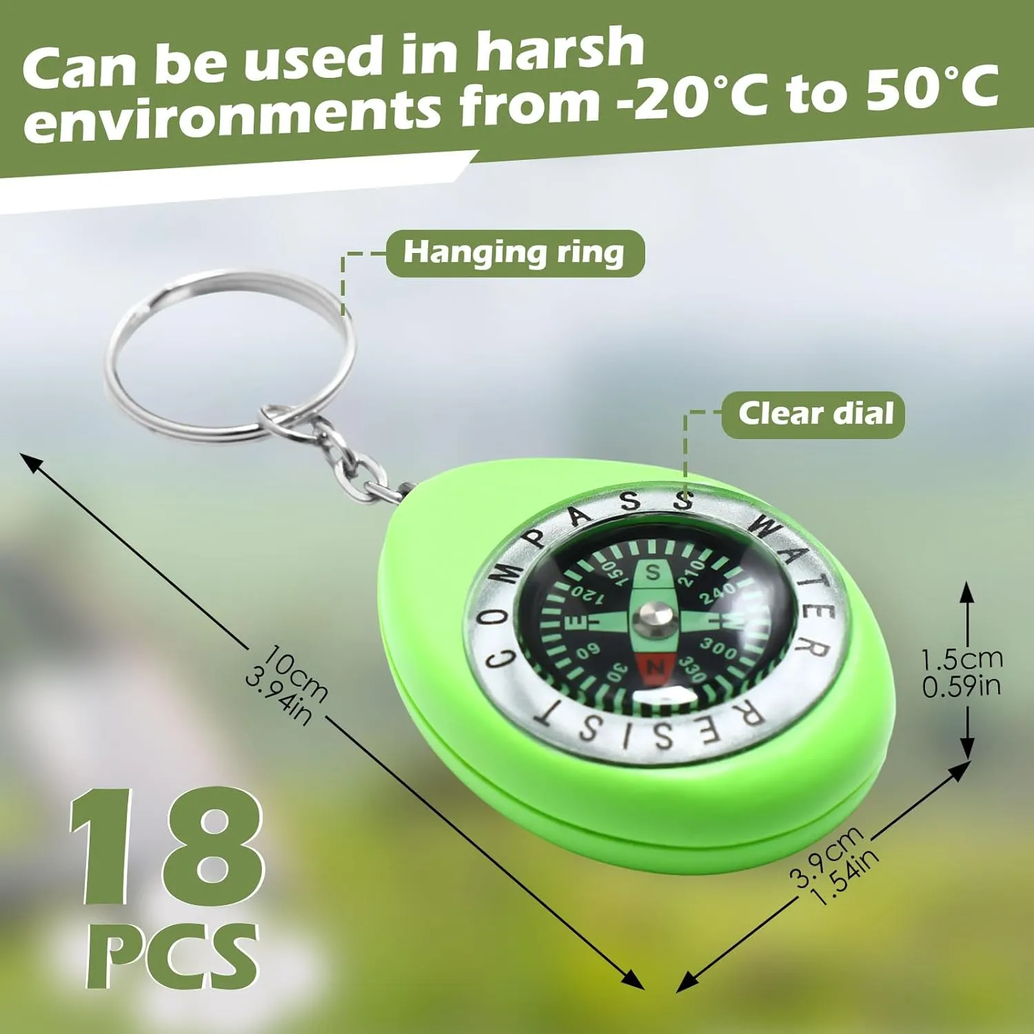 Janinka 18 Pcs Small Keychain Compass for Kids Mini Pocket Survival Compass Bulk for Outdoor Hiking Camping Hunting Climbing
