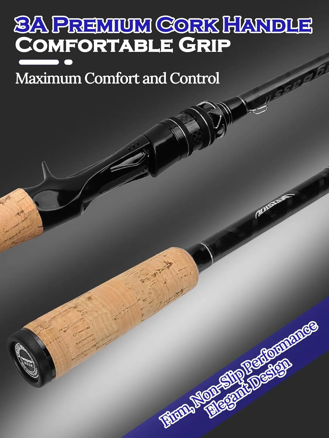 Jenseits Fishing Rods – 2-Piece Carbon Fiber Rod, Medium Heavy Power Extra Fast Action, Premium Cork Handle, Ceramic Guides – Precision Rod for Bass & Salmon Fishing