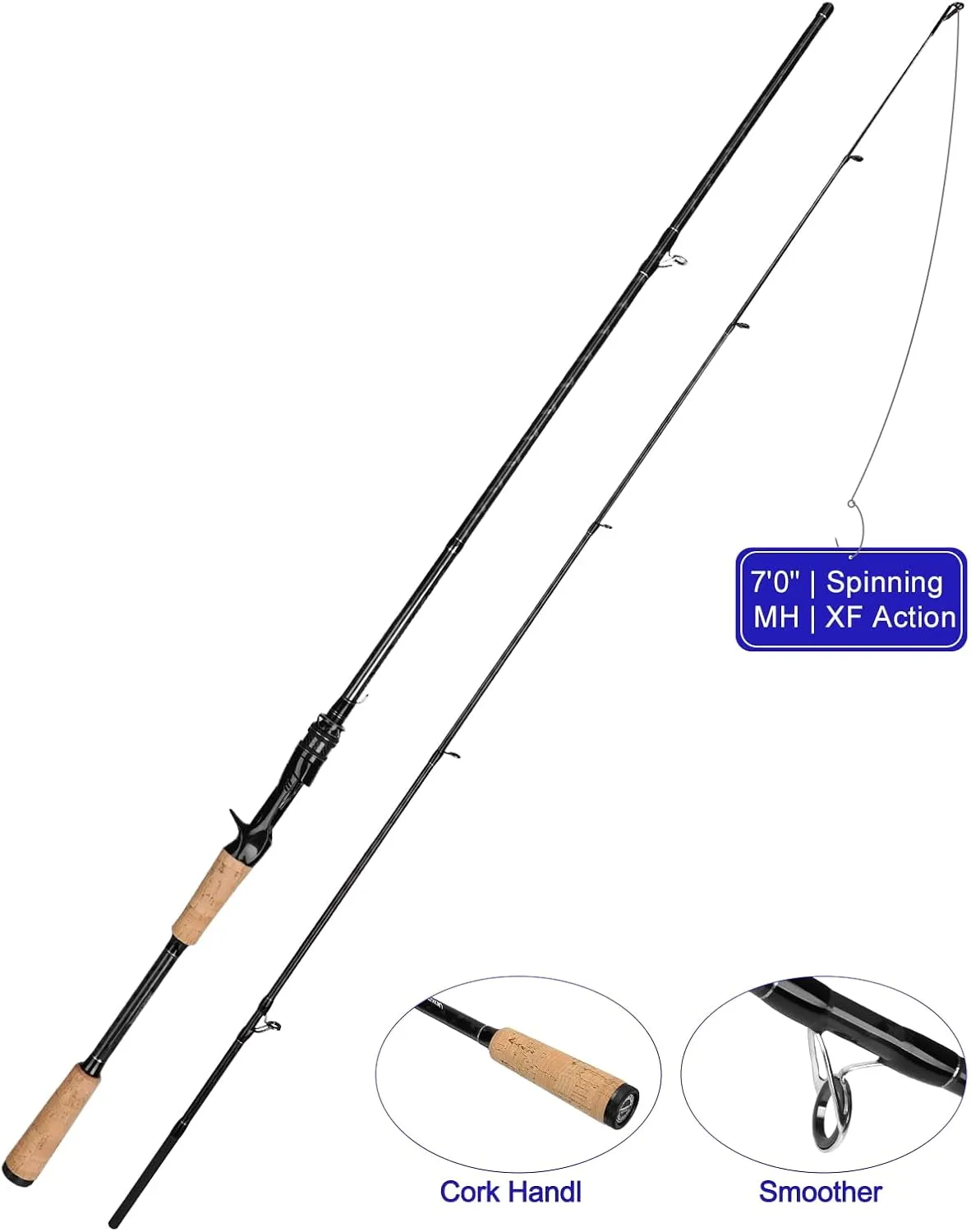Jenseits Fishing Rods – 2-Piece Carbon Fiber Rod, Medium Heavy Power Extra Fast Action, Premium Cork Handle, Ceramic Guides – Precision Rod for Bass & Salmon Fishing