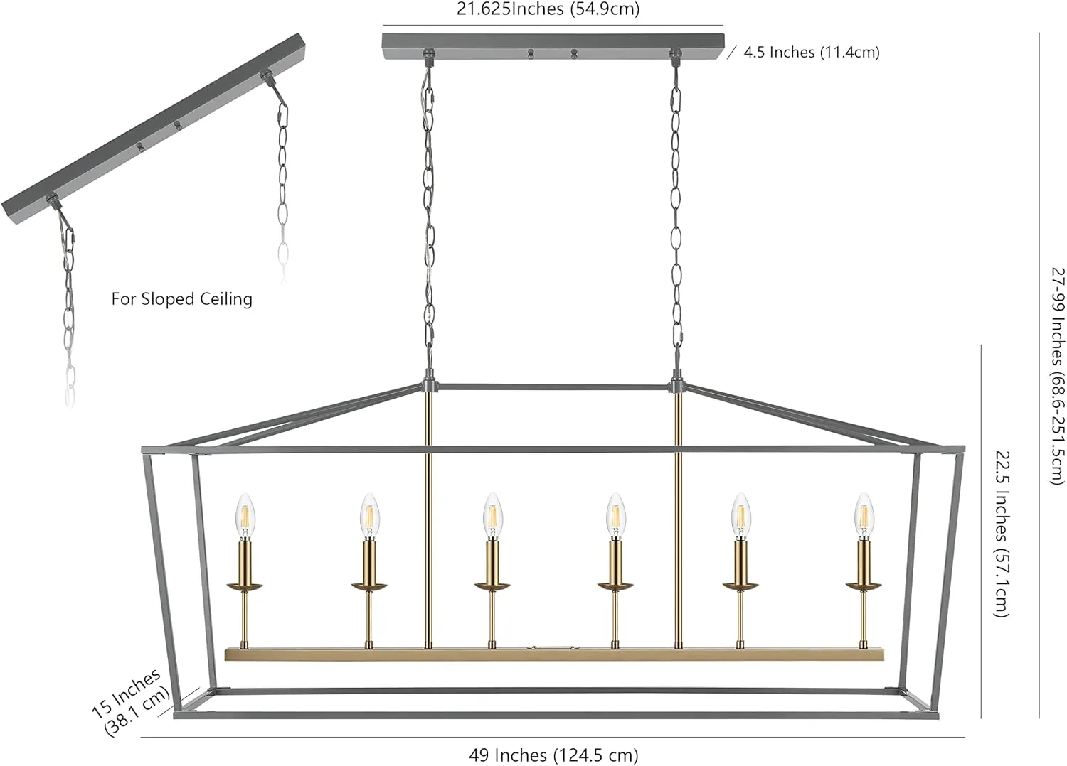 JONATHAN Y JYL7439F Pagoda 49" 6 Light Linear Classic Traditional Metal LED Pendant Farmhouse Dining Room Living Room Kitchen Foyer Bedroom Hallway, 49 in, Gray/Brass Gold