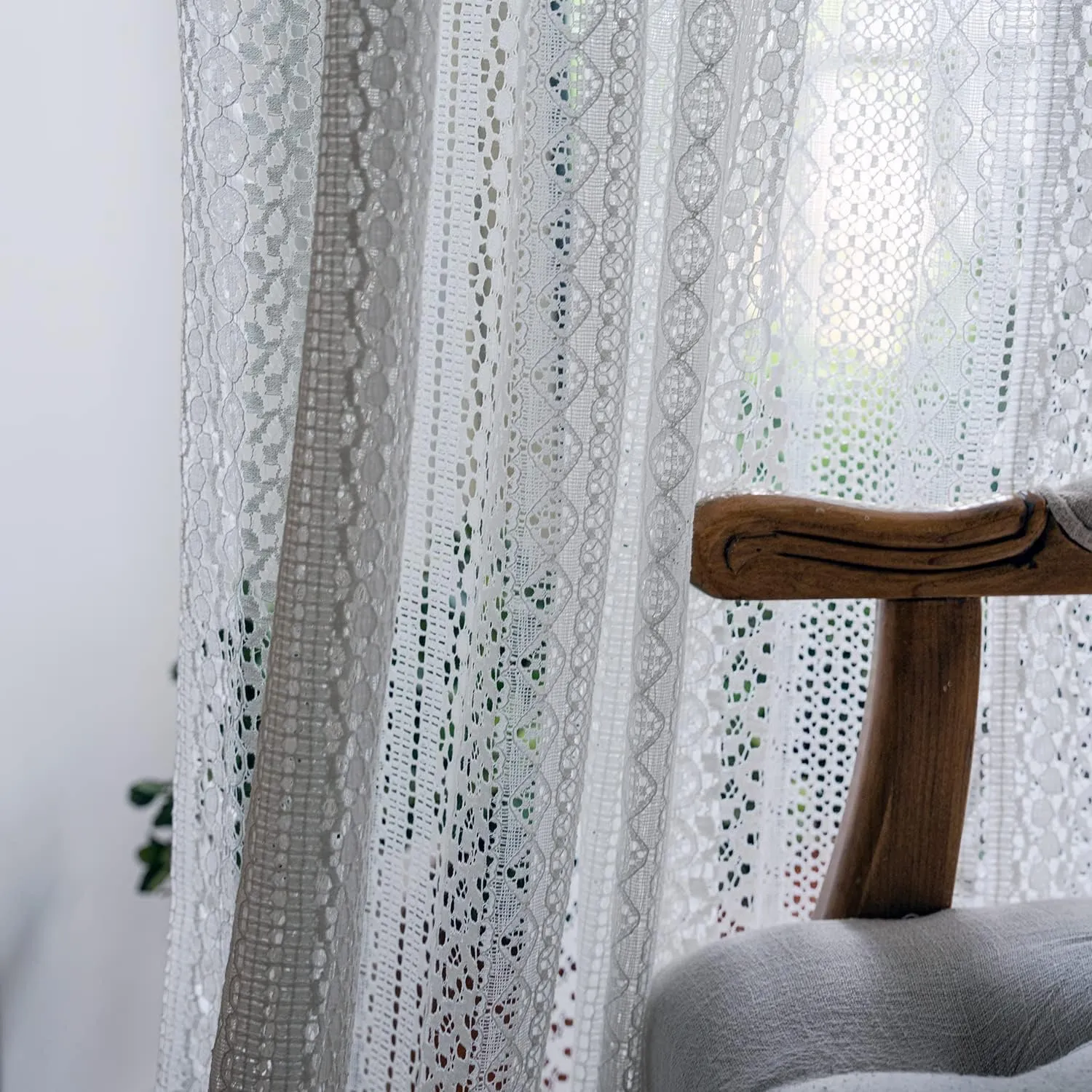 JOOJA Boho Curtains Crochet Semi Sheer Lace Curtains 84 inch Length 2 Panels Set, Rod Pocket Farmhouse Vintage Cotton Tassel Window Treatment for Bedroom Living Room White 59x84