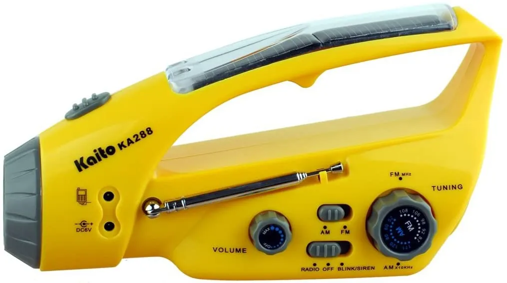 Kaito KA288 Solar Powererd   Wind-up Flashlight with AM/FM Radio
