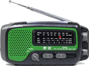 Kaito KA350GN Voyager Trek Solar/Crank AM/FM/SW NOAA Weather Radio with 5-LED Flashlight, Green
