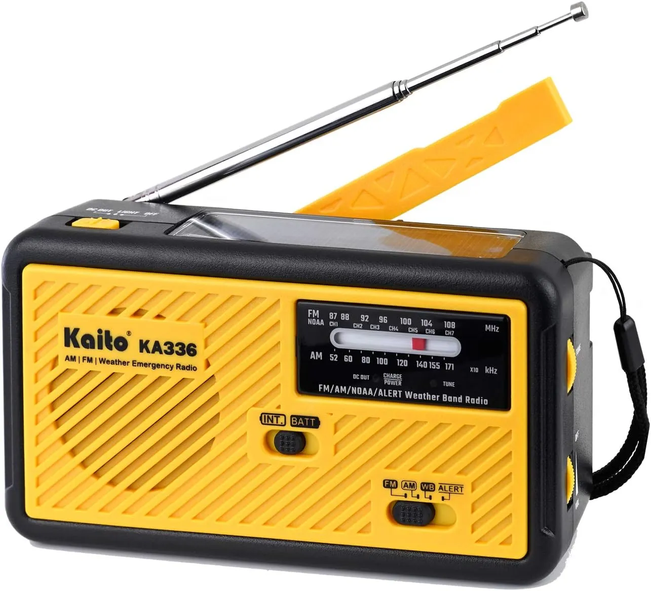 Kaito Voyager ECO Emergency Radio KA336 AM/FM NOAA Weather Alert 5-Way Powered Solar Crank Radio Receiver with LED Flashlight and USB Mobile Phone Charger Yellow